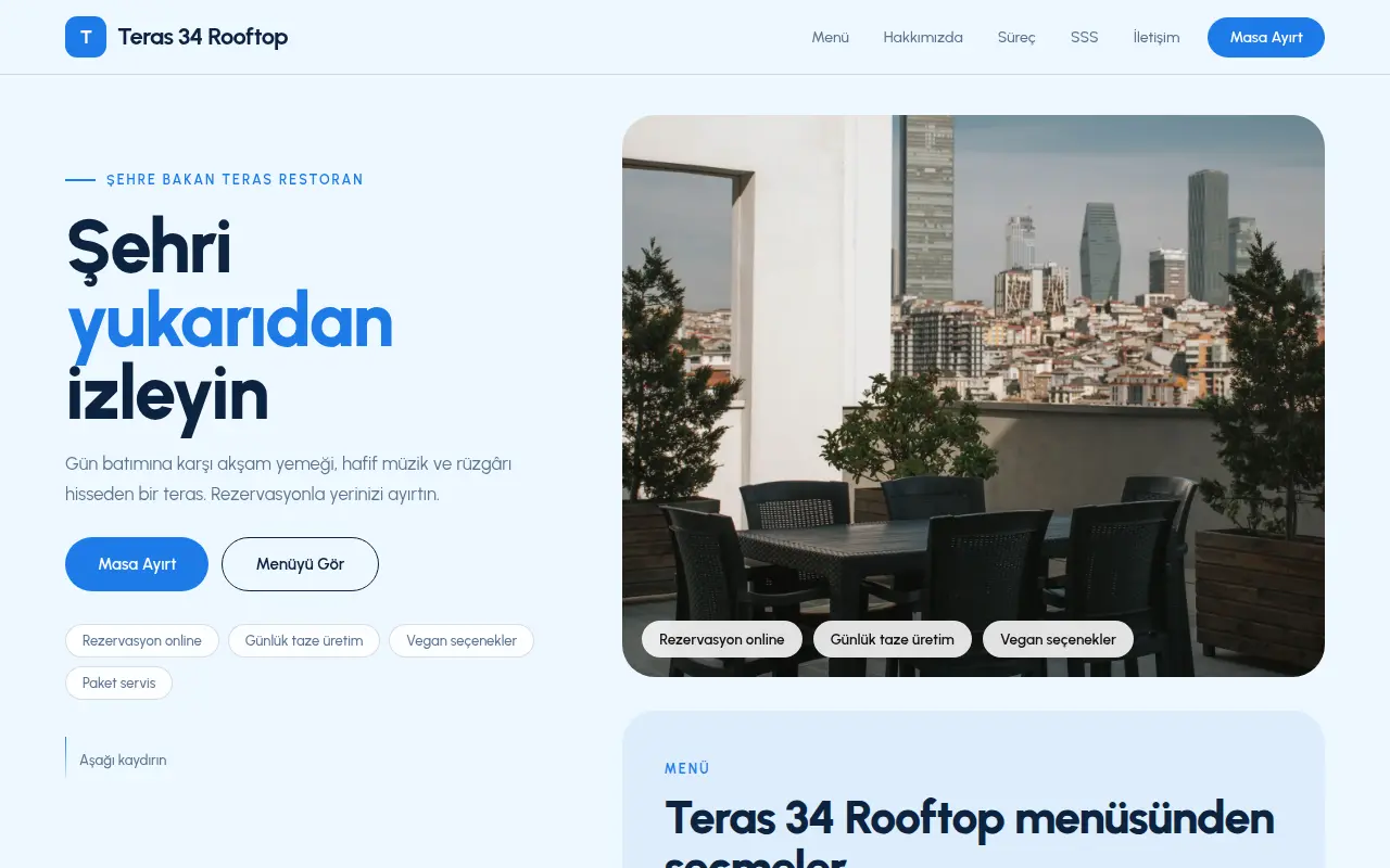 Geleneksel Restoran Web Sitesi — Teras 34 Rooftop